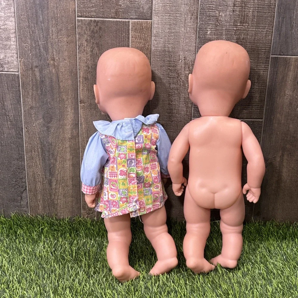 Vintage Twin Baby Dolls Pair 2 Matching Smiling Baby Dolls One Dressed